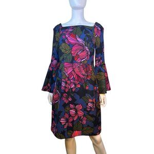 Trina Turk Miley Bell Sleeve Sheath Dress Womens Sz 8 Cocktail Party Floral EUC